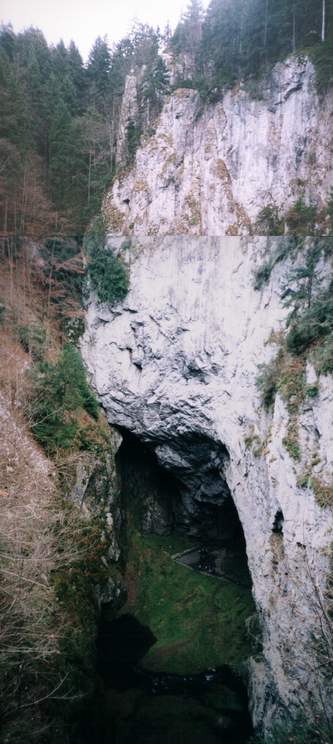 Pohled do rozevenho jcnu slavn propasti. Na dn prochzej nvtvnci Sloupsko-ovsk jeskyn.